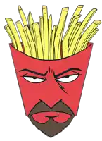 a cartoon drawing of a man 's face with french fries coming out of his head