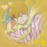 a pixel art drawing of a boy with stars and a heart