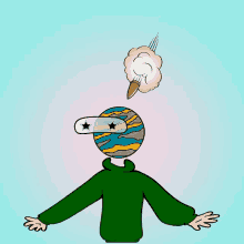 a cartoon drawing of a person with a bullet coming out of his head