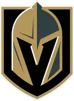 a logo for the golden knights shows a spartan helmet on a black background