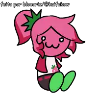 a cartoon of a strawberry girl with the words feito por blocoris/@kaifakow below it