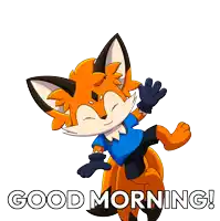 a cartoon of a fox with the words good morning below him