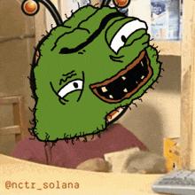 a cartoon drawing of a green monster with the name @nctr_solana below it