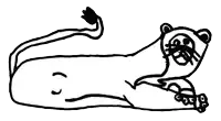 a black and white drawing of a lion laying down