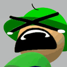 a cartoon character wearing a green hat and a black mask is crying