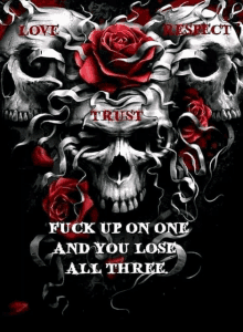 a poster with skulls and red roses that says fuck up on one and you lose all three