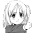 a black and white drawing of a girl with long hair and a sad face .