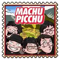 a cartoon drawing of a group of men with the words " machu picchu " on top