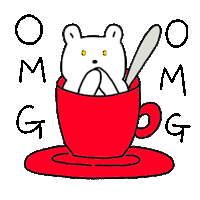 a drawing of a white bear in a red cup with a spoon