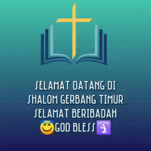 a blue background with the words selamat datang di shalom gerbang timur on it