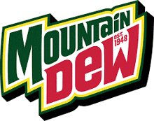 a mountain dew logo with a green and red border