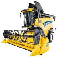 a yellow new holland combine harvester with the hood open