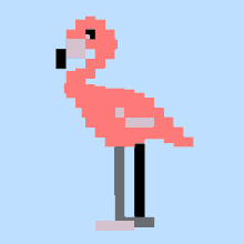 a pixel art drawing of a flamingo standing on one leg