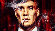 a painting of a man smoking a cigarette