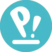 a blue circle with the letter p and an exclamation point