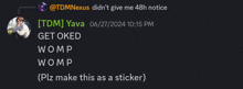 a screenshot of a discord conversation between two people