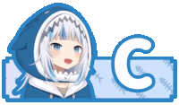 a picture of a girl with a shark hood and the letter g