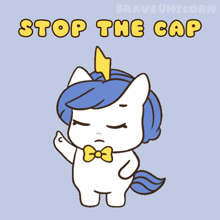 a cartoon of a unicorn with the words " stop the cap " on the bottom