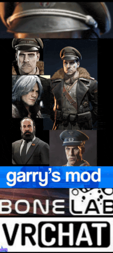 a poster that says garry 's mod bone lab vrchat on it