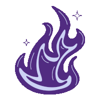 an illustration of a purple flame with two stars