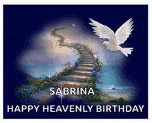 a happy heavenly birthday card for sabrina with a dove