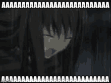 a girl with long black hair is crying and making a funny face with her mouth open .