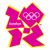 a logo for the london olympics has a pink and yellow shape