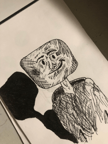 a black and white drawing of a marshmallow man