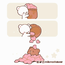 a cartoon of a bear holding a basket of hearts