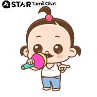 a cartoon of a little girl holding a microphone and says o