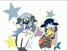 a cartoon drawing of a girl and a boy