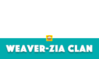 a blue sign that says weaver-zia clan