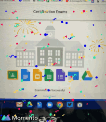 a screen that says certification exams with confetti coming out of it