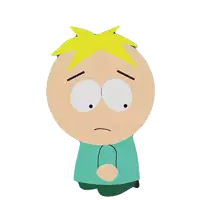 a cartoon character from south park has a surprised look on his face and a hand on his chin