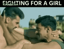 a couple of men are fighting for a girl .