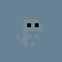 a pixel art drawing of a dolphin with a blue and red bar in its mouth .