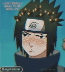 sasuke from naruto is wearing a headband with the letter g on it