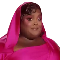 a woman is wearing a pink dress and a pink head scarf
