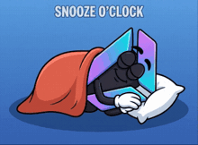 a cartoon of a person laying in bed with a laptop and the words snooze o ' clock above it
