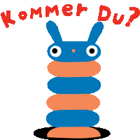 a stack of blue and orange objects with the words kommer du written above it