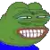 a pixel art drawing of a green frog with a big smile and a blue shirt .