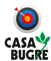 a logo for casa bugre has a dart in the center of a target