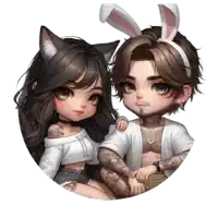 a boy and a girl with bunny ears and tattoos