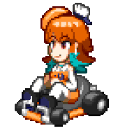 a pixel art of a girl riding a go kart