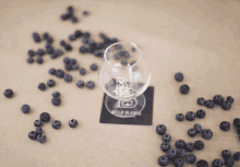 bello blando wine glass surrounded by blueberries and a coaster