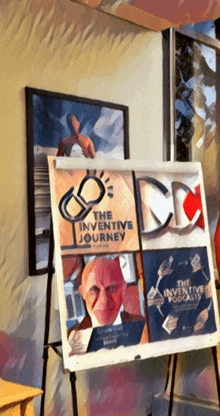 a poster for the inventive journey sits on a easel