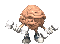 a cartoon of a brain with arms and legs holding two dumbbells