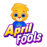 a cartoon lion with his eyes closed and the words april fools above him