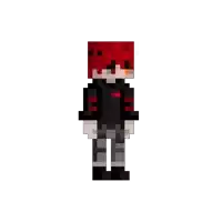 a pixel art of a person with red hair and a black shirt