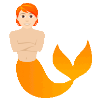 an illustration of a mermaid with orange hair and an orange tail